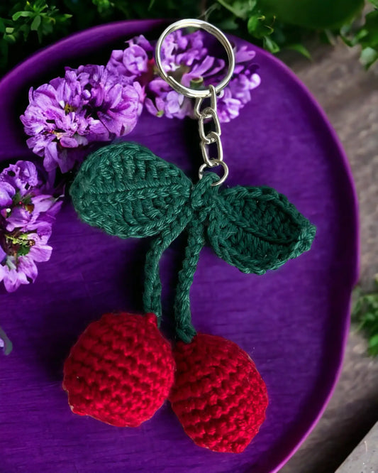 Cherry Bunch Crochet Keychain - Handmade Accessory Charm