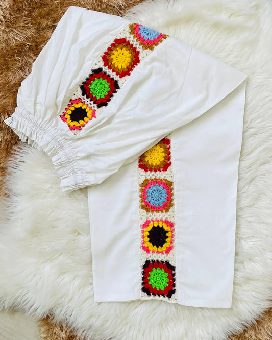 Handcrafted Crochet Embroidered Cotton Pants | Boho Chic Ethnic Style